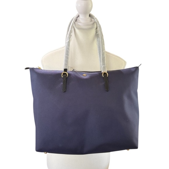 Lauren Ralph Lauren Handbags - Lauren Ralph Lauren Navy Blue Tote Bag, Water-Resistant Fabric with Leather Trim